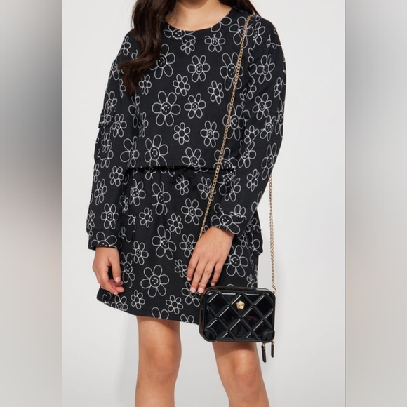 Mini Fleece Smiley Flowers Cargo Skort 2 pcs Set - Black - Picture 3 of 7